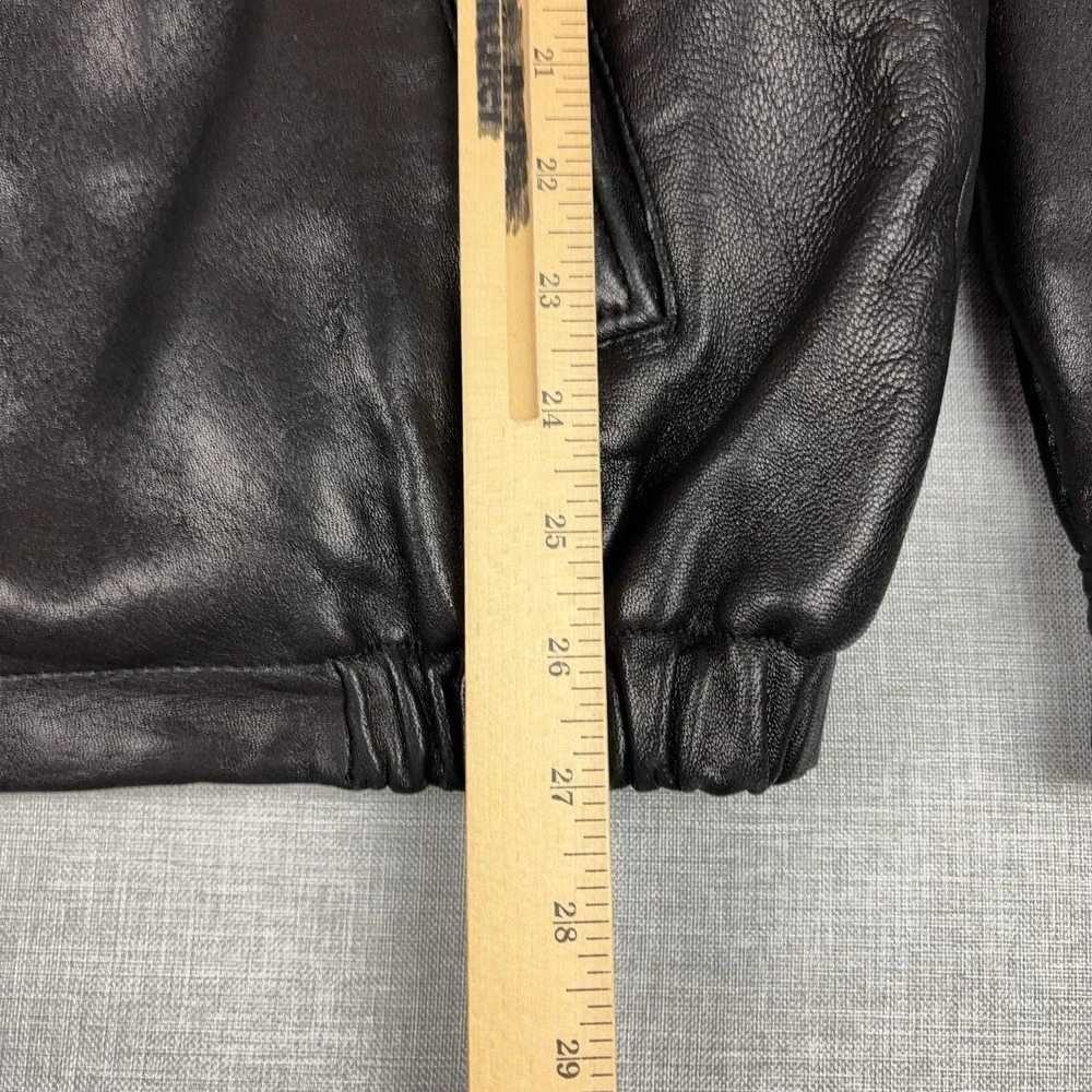 Boston Harbour Jacket Mens XL Black Leather Bomber Full Zip Elastic Hem Lined